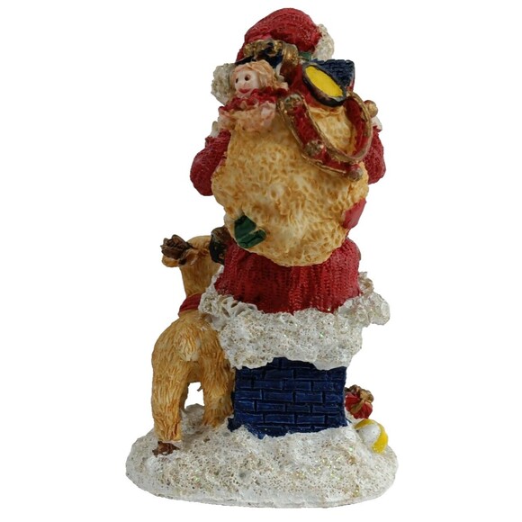 K's Collection Holiday Santa on Chimney with Reindeer Resin Christmas Figurine - Picture 4 of 6